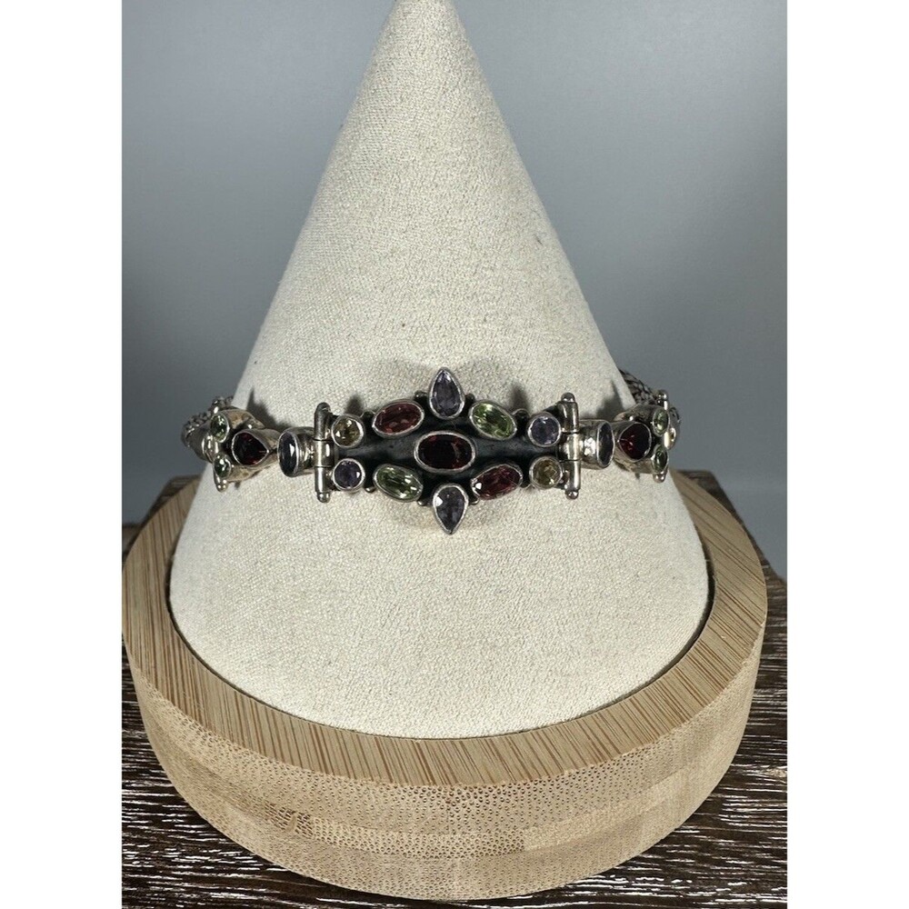 Vintage 925 Sterling Silver Faceted Multi Gemstome Bracelet Sz 7.75-9 23g
